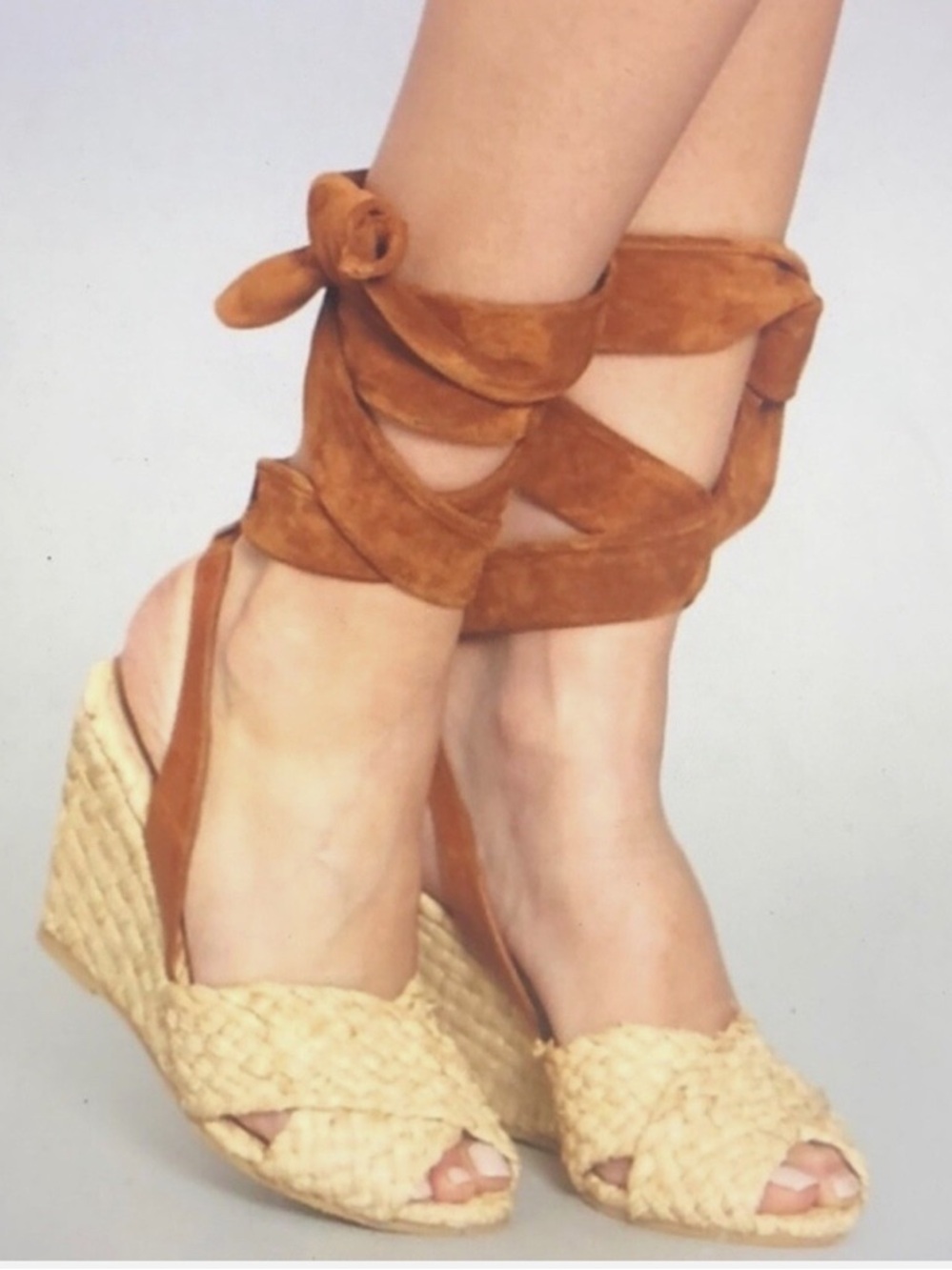 Sonia Rykiel Brown Suede Tie-Wrap Espadrille Wedges